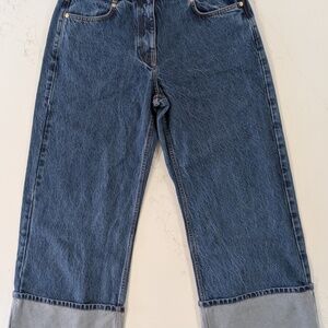 FARM RIO Wide Leg Jeans Blue Denim Tricot Hem Size 31 NWT $198 Low Waist Luxe
